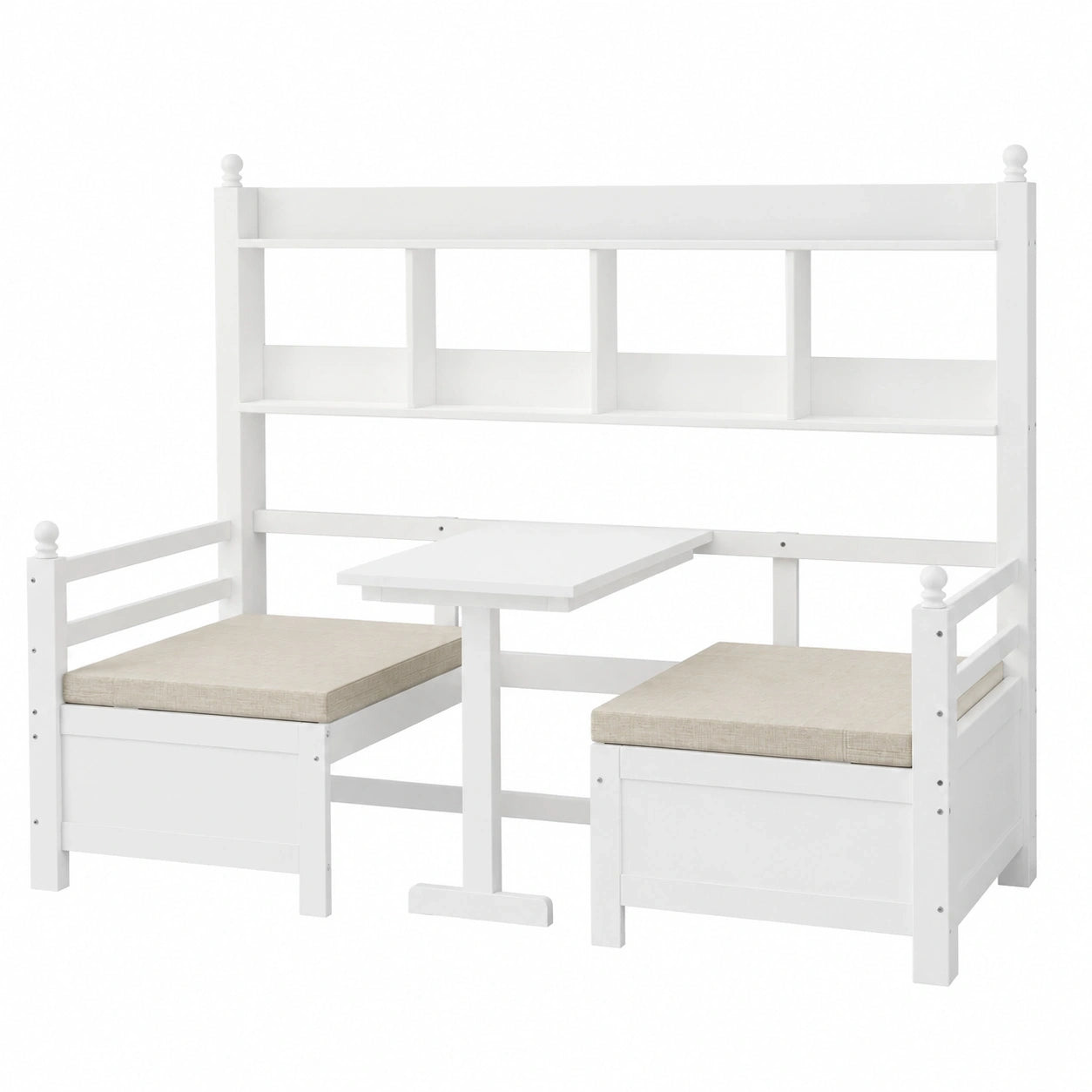 Kebnor Verstellbares Schlafsofa aus Massivholz 200x90 cm, mit integriertem Schreibtisch und Bücherregal, Komfortkissen inklusive, vielseitig nutzbares Gästebett in Weiß