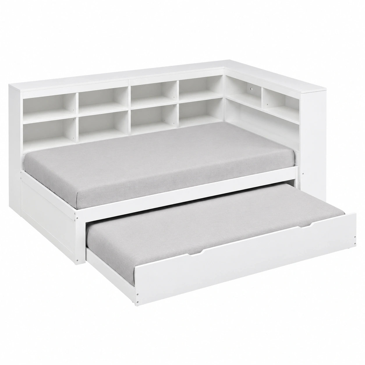 Multifunktionales Tagesbett aus Massivholz 90x200 cm mit Ausziehbett und Stauraum, Schlafsofa in Weiß