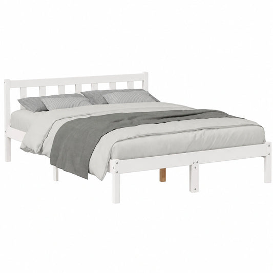 Modernes Kiefernholzbett mit Kopfteil und Lattenrost, 160x220 cm, Weiß