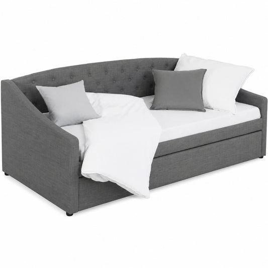 Modernes Schlafsofa 90x200 cm mit Stauraum, Jugendbett Ausziehbar in Grau