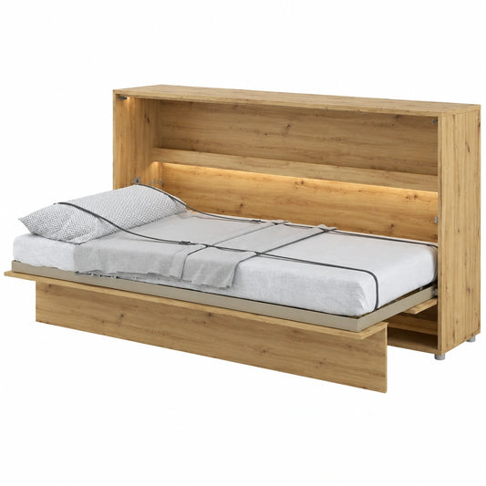MEBLINI Horizontales Wandklappbett mit Schrank - Integriertes Lattenrost - Platzsparendes Design in Eichenoptik 90x200cm