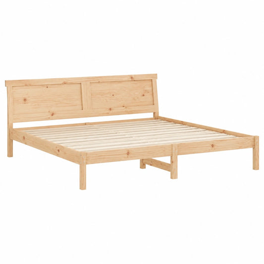 Modernes Kiefernholz-Bettgestell 200x200 cm mit LED-Beleuchtung und USB-Anschluss, braun