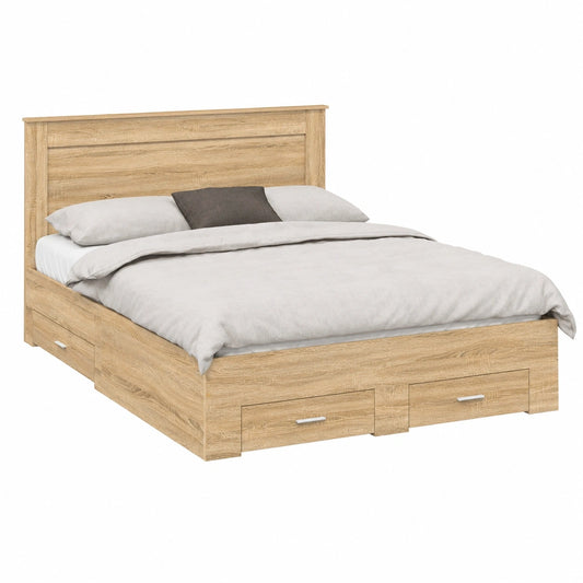 Modernes Stauraumbett mit Schubladen und Kopfteil, Holzwerkstoff, Stabil und Platzsparend, Inklusive Lattenrost, 90-100 cm
