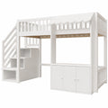 Hochbett 90x200 cm mit Stauraumschrank und Treppe, Kinderbett aus Holz, Weiß