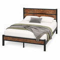DUMEE Kingsize-Bettgestell mit Holz-Kopfteil und Stauraum, stabile Unterstützung, geräuschfreie Konstruktion, kein Boxspring nötig, Farbe Schwarz/Braune Eiche