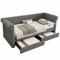 KAZZIO Polsterbett mit Kopfteil 90x200cm, Sofabett und Tagesbett mit Stauraum, Jugendbett aus Holz mit Lattenrost, Leinenstoff, Grau, Ohne Matratze