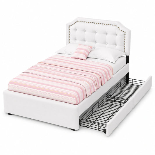 Einzelbett 90x200 cm mit Stauraum und Lattenrost, Leinen, Hellbeige, Ohne Matratze