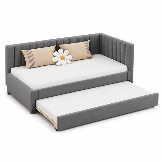KAZZIO Mehrzweck-Sofabett 90x200 cm, ausziehbares Polsterbett mit Lattenrost, ideal für Kinder- und Jugendzimmer, Gästebett in Samtgrau
