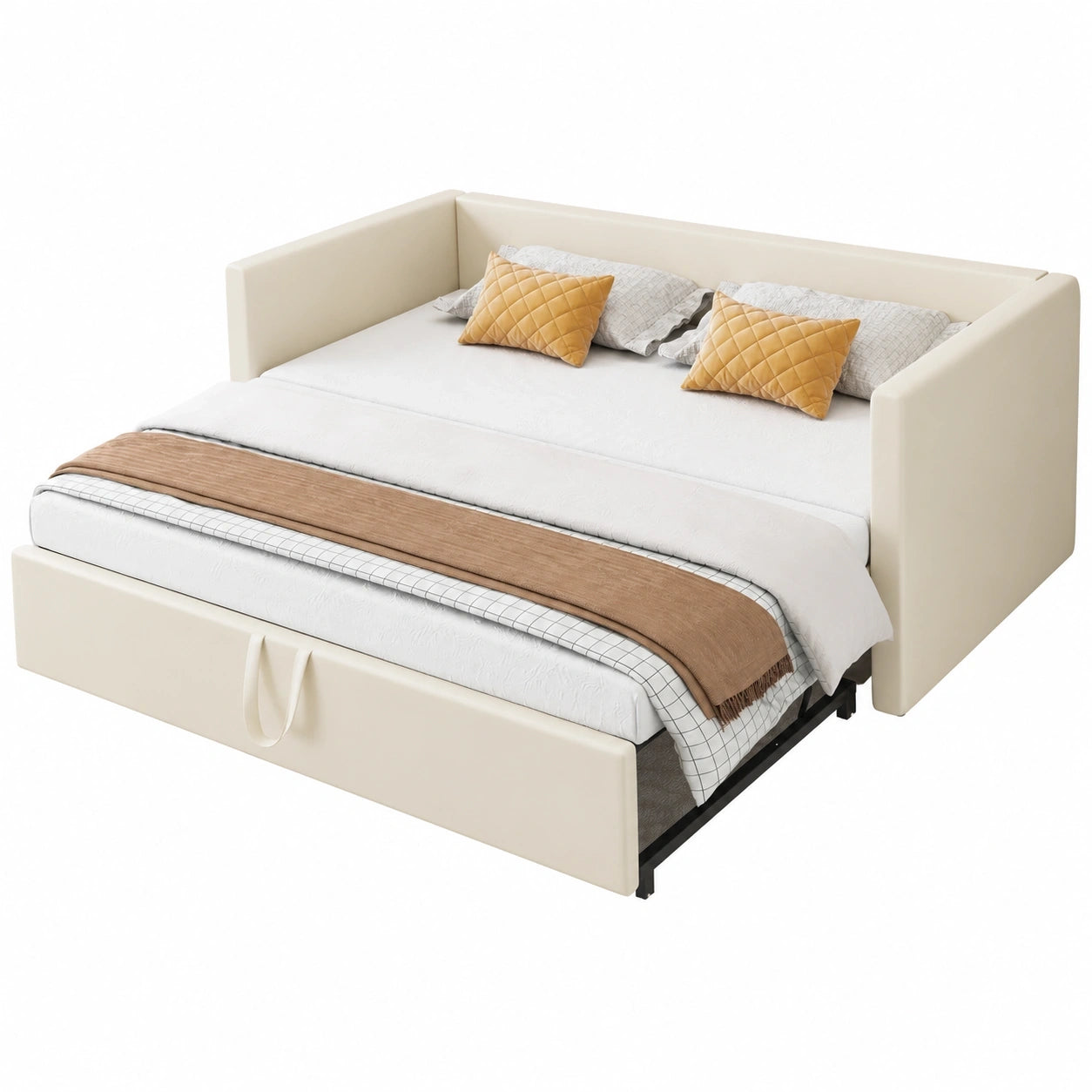 KAZZIO Schlafsofa mit Ausziehbett, Samtstoff, 90/180x200cm, Beige, mit Lattenrost, Multifunktional