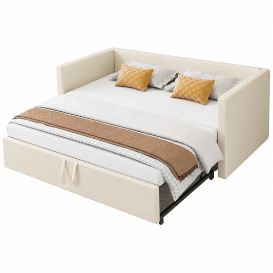 KAZZIO Schlafsofa mit Ausziehbett, Samtstoff, 90/180x200cm, Beige, mit Lattenrost, Multifunktional