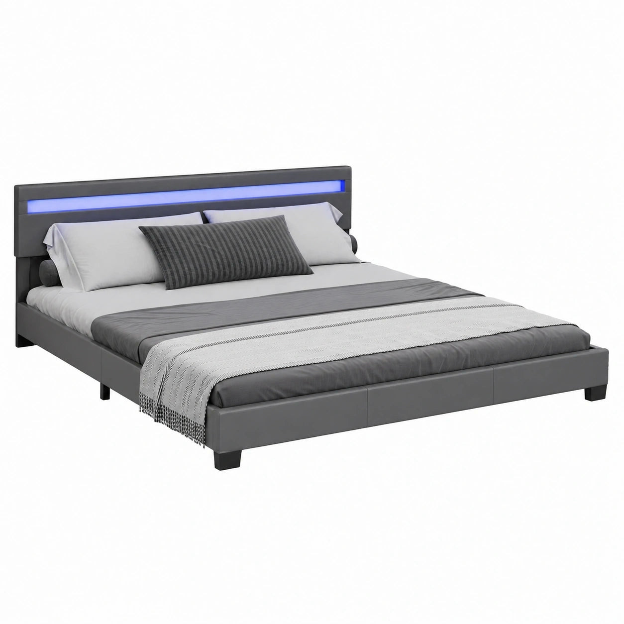 Modernes Polsterbett 180x200 cm mit LED, Lattenrost und Kopfteil in Grau