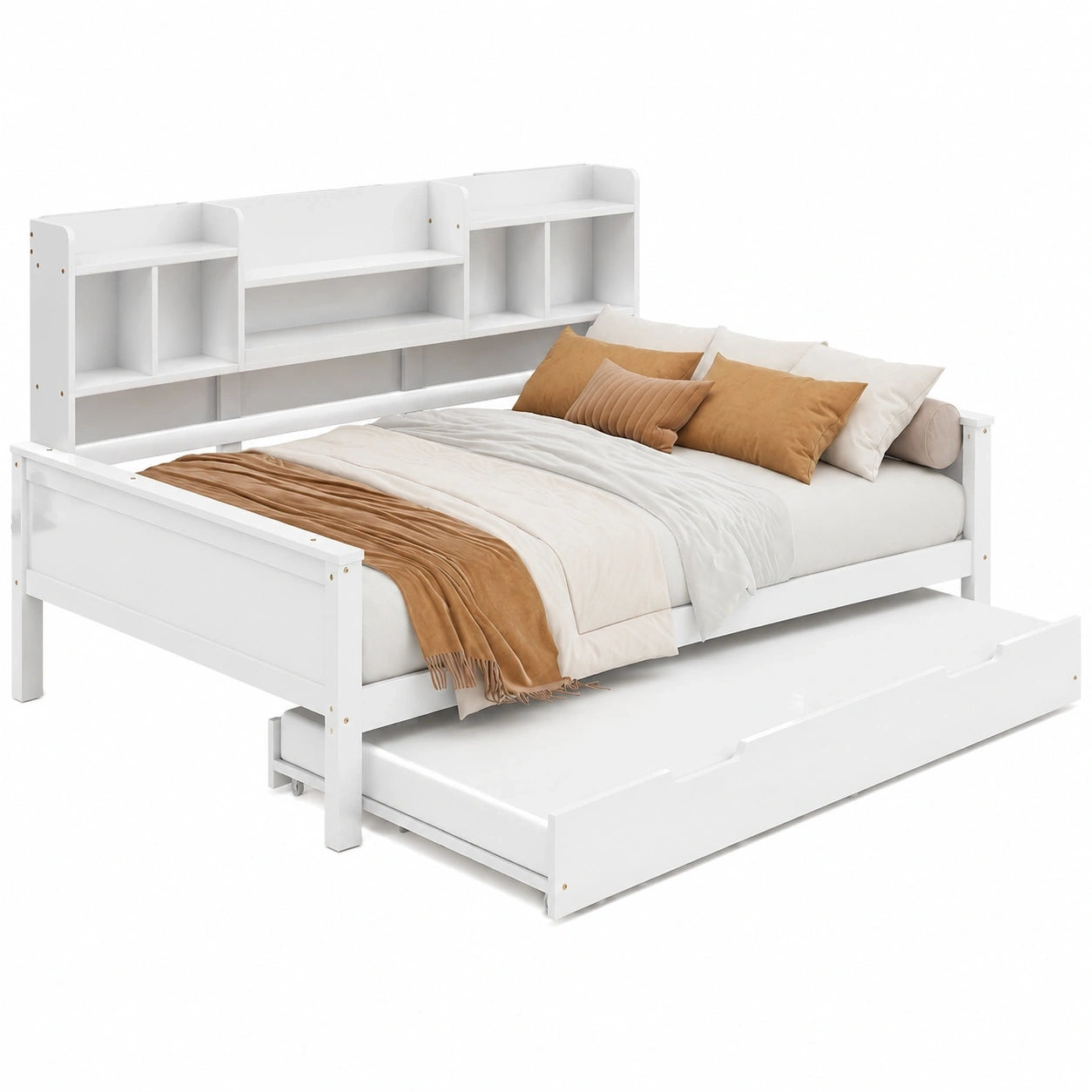 Multifunktionales Jugendbett 140x200 cm mit Stauraum, Ausziehsofa, Holzlattenrost, Weiß