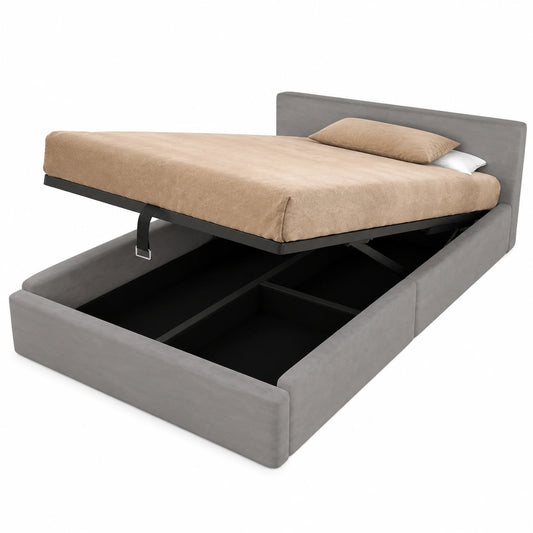 Polsterbett 90x200cm mit Stauraum und USB-Ladefunktion, Kinder- und Jugendbett in Samt Grau