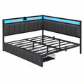 DICTAC Polsterbett 140x190 mit Schubladen, USB-Anschluss und LED, Dunkelgrau