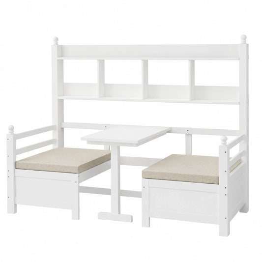 Kebnor Verstellbares Schlafsofa aus Massivholz 200x90 cm, mit integriertem Schreibtisch und Bücherregal, Komfortkissen inklusive, vielseitig nutzbares Gästebett in Weiß