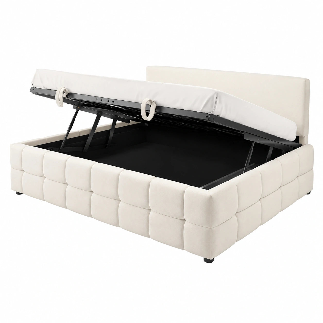 Kebnor Polsterbett mit Stauraum, 90x200 cm, Beige Samt, Multifunktionales Design