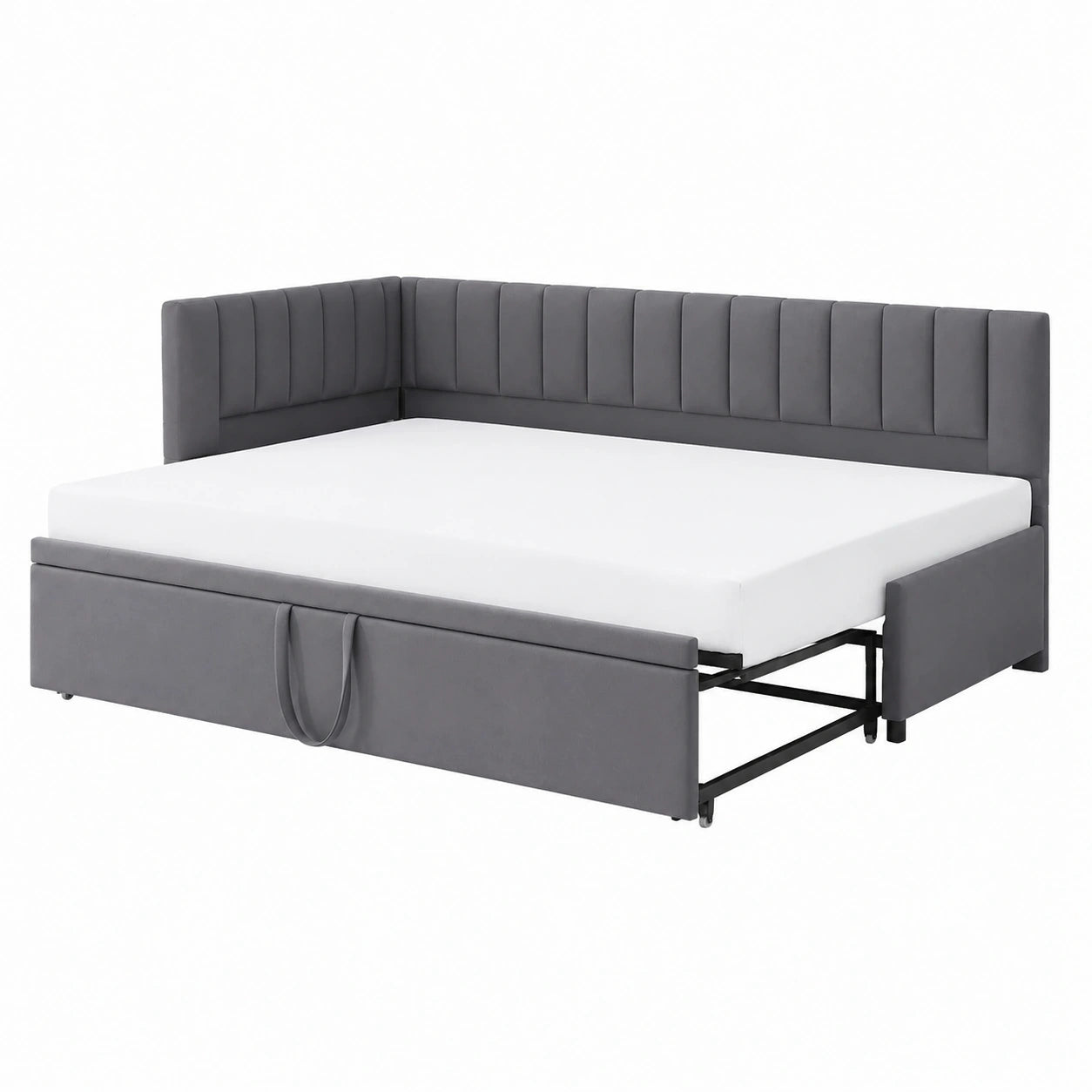 Kebnor Vielseitiges Schlafsofa L-Form mit Ausziehbett, Samtbezug 90/180 x 200 cm, platzsparend für Kinder- und Gästebett (ohne Matratze, Dunkelgrau)
