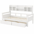 KAZZIO Multifunktions-Schlafsofa 90x200 mit Stauraum und Regalen, Lattenrost, Massivholz, für Kinder und Jugendliche, Weiß