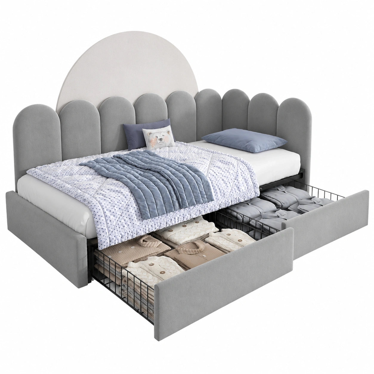 Stauraum-Schlafsofa 90x200cm aus Samt, Jugend- und Gästebett mit Lattenrost, Grau
