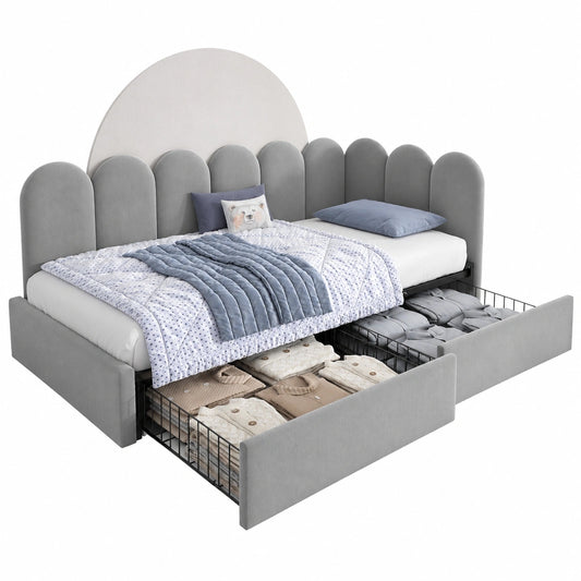 Stauraum-Schlafsofa 90x200cm aus Samt, Jugend- und Gästebett mit Lattenrost, Grau