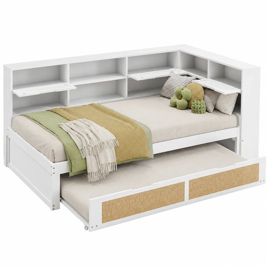 Multifunktionales Schlafsofa aus Holz mit Ausziehbett und Stauraum, Kinderbett ohne Matratze, Weiß, 90x200 cm