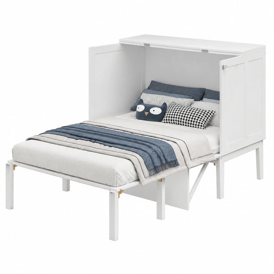 KAZZIO Vertikal Schrankbett 90x200cm, platzsparendes Klappbett, Jugendbett in Weiß mit Lattenrost
